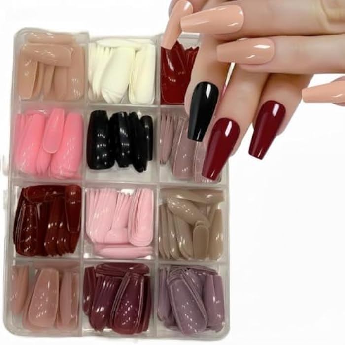 12 Color Art Deco Press On Nails Set, 288 Pcs Glossy Colored Straight False Nails, Full Cover Artificial Fingernails Acrylic Tips Manicure Design Decor for Women Girls DIY Nails - Image 1